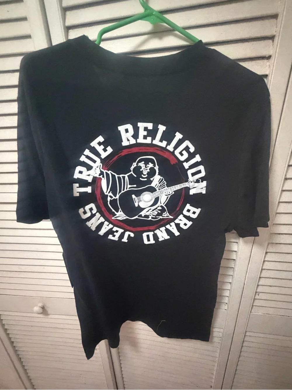 True Religion Black Tee with White Tag Print